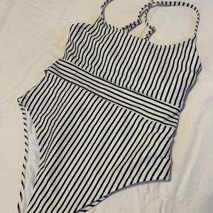 Shade and Shore Brand Striped One-Piece Swimsuit in Black and White